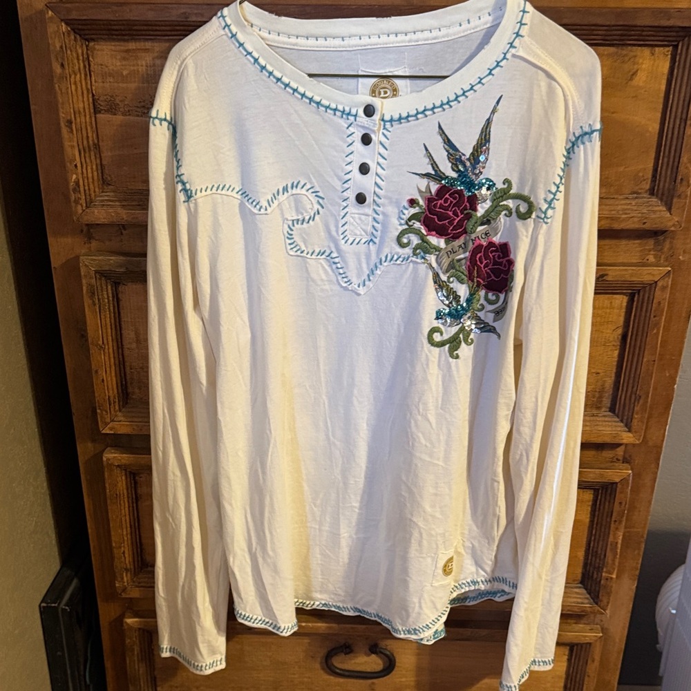 Double D Ranch White Top with Colorful Embroidery